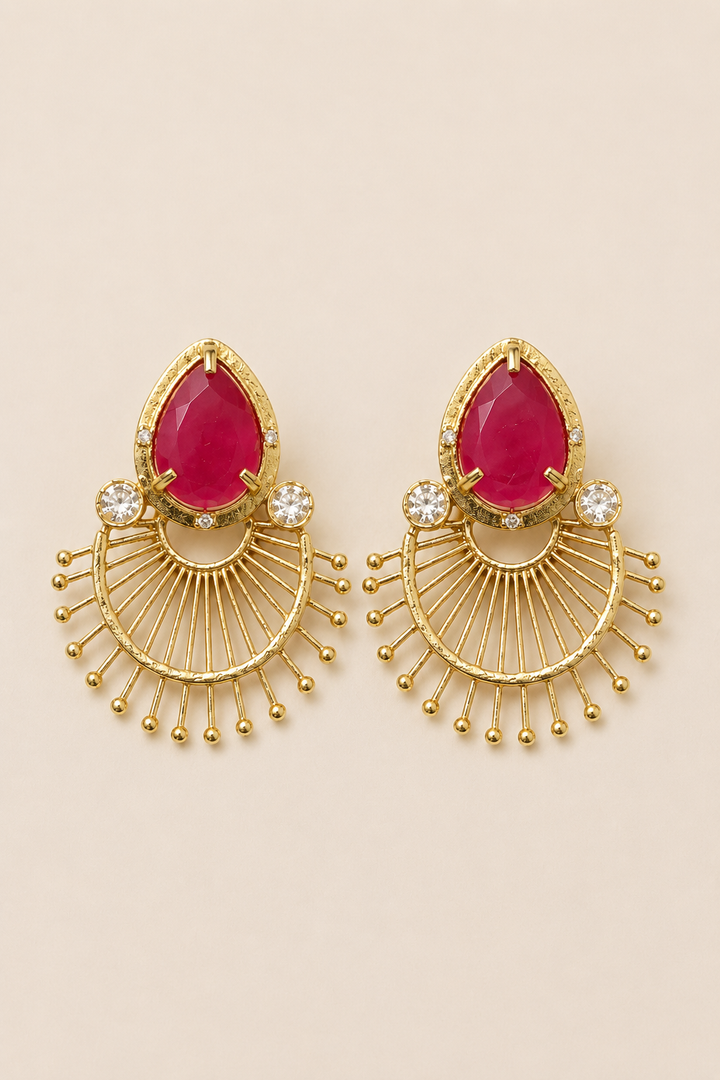 Ruby Stone Fan Design Earrings