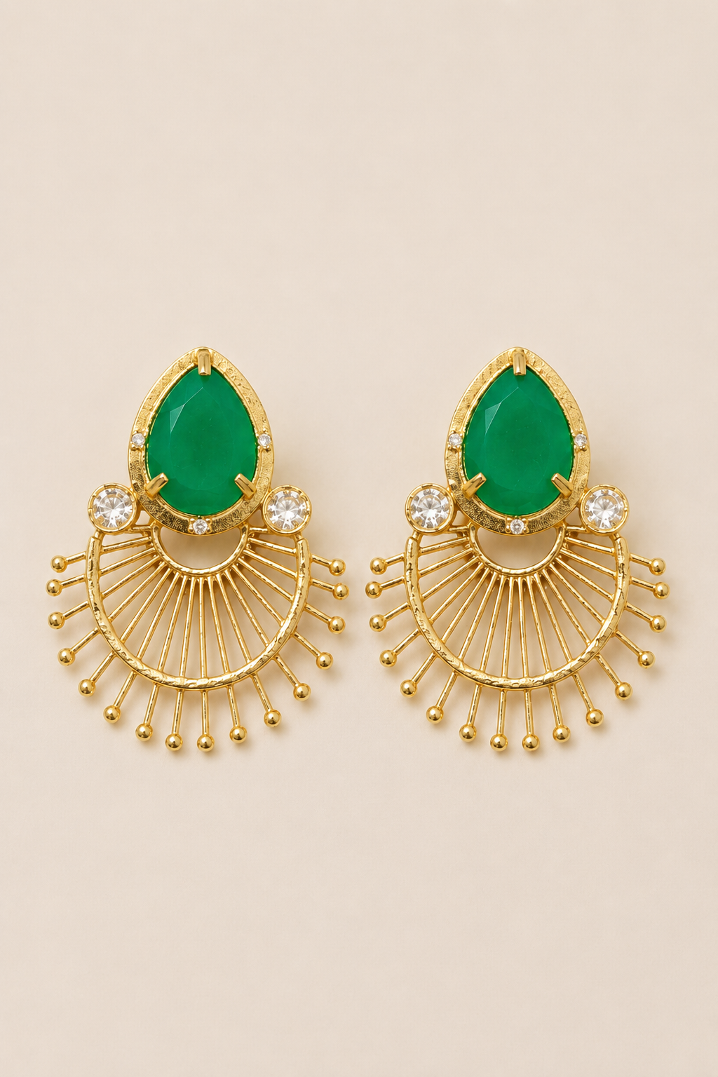 Green Stone Fan Design Earrings