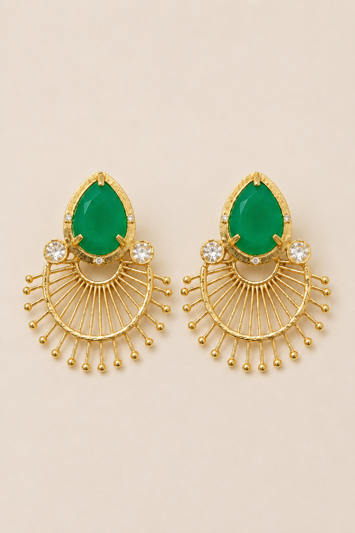 Green Stone Fan Design Earrings