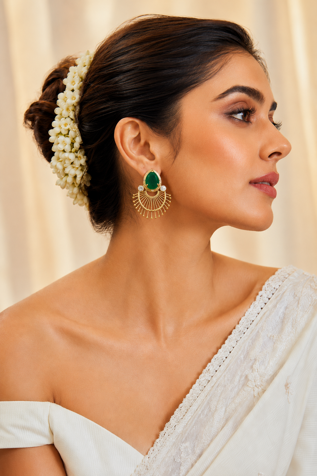 Green Stone Fan Design Earrings