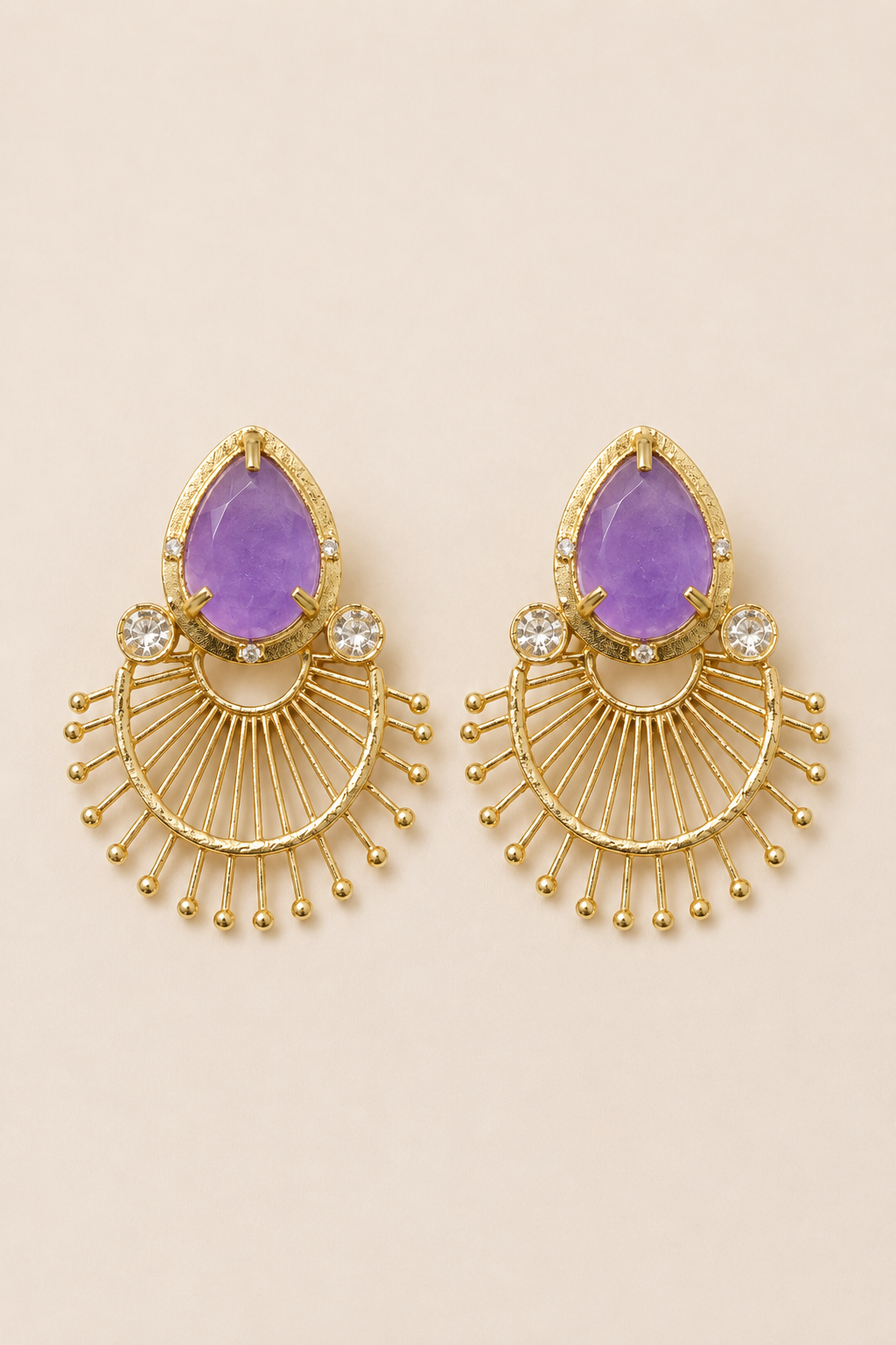 Purple Stone Fan Stud Earrings