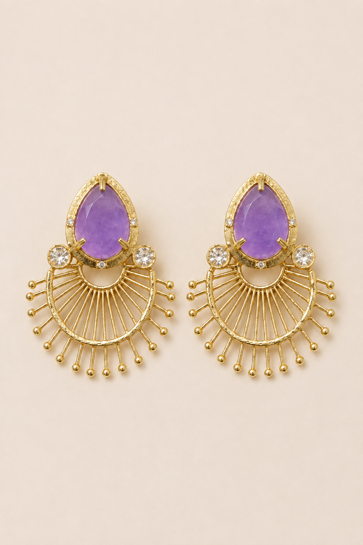 Purple Stone Fan Stud Earrings