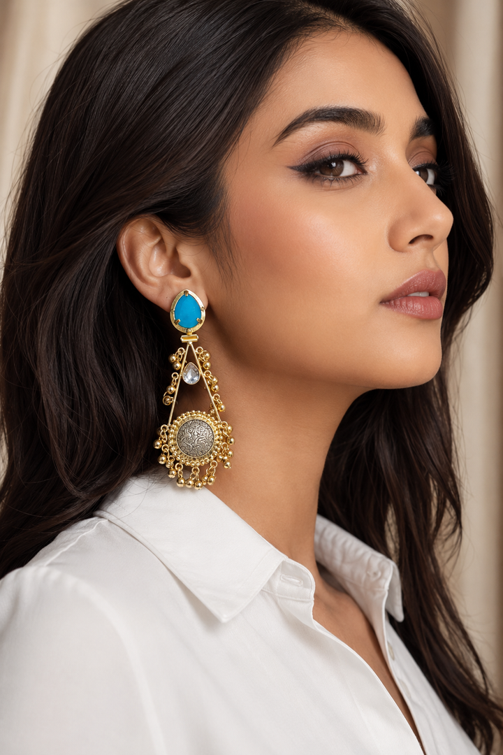 Turquoise Ethnic Dangler Earrings for Women