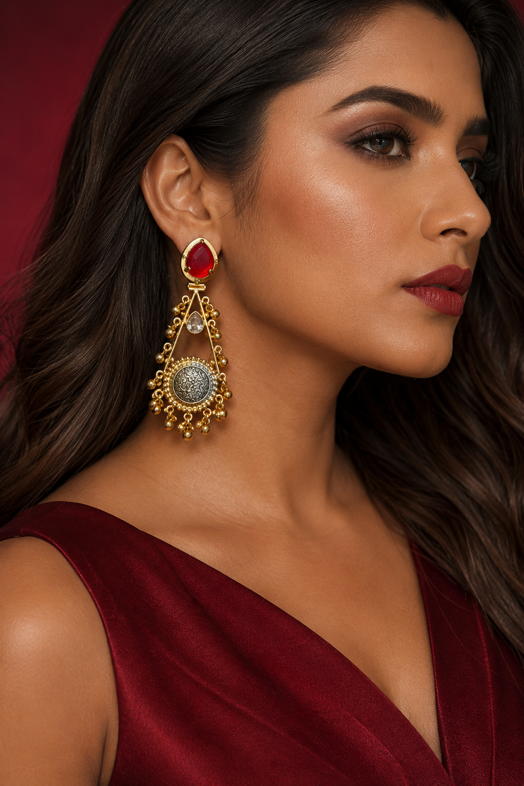 Ruby Stone Ethnic Dangler Earrings for Women