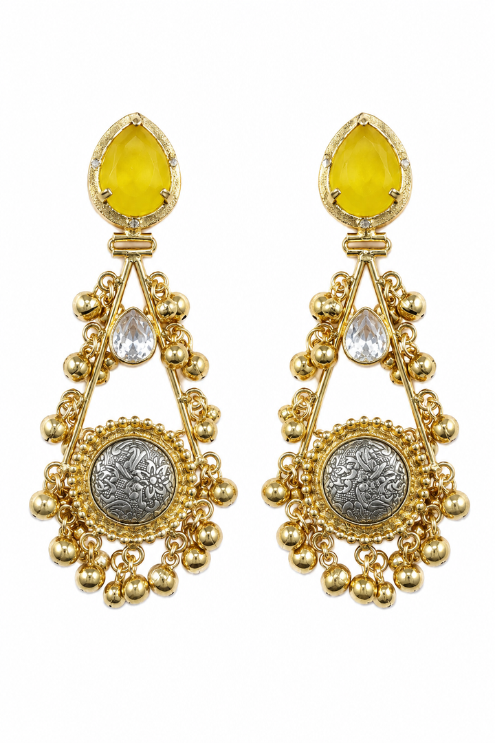 Yellow Stone Temple Drop Dangler Earrings