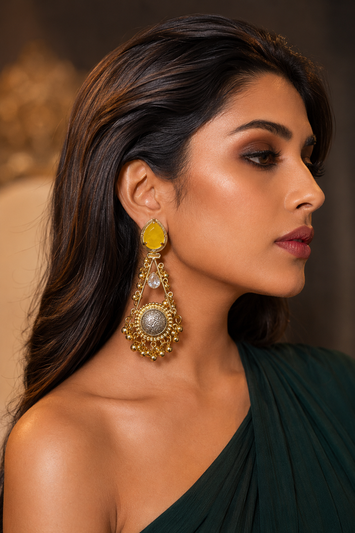 Yellow Stone Temple Drop Dangler Earrings