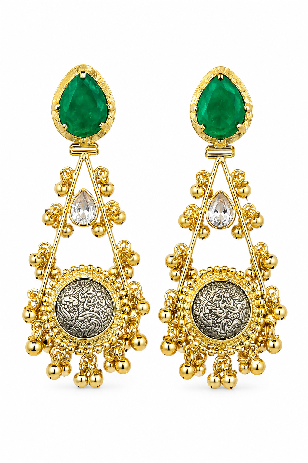 Green Stone Ethnic Dangler Earrings