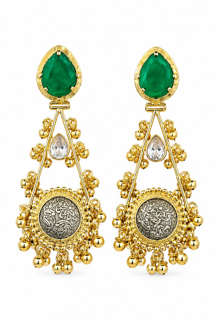 Green Stone Ethnic Dangler Earrings