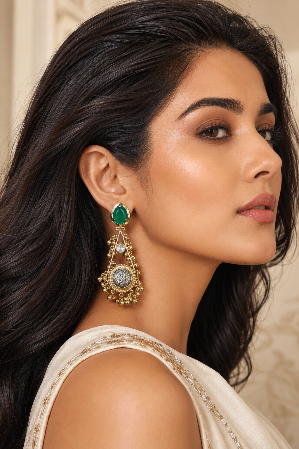 Green Stone Ethnic Dangler Earrings