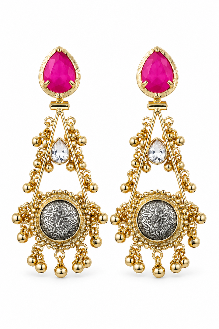 Rani Pink Ethnic Dangler Earrings for Women