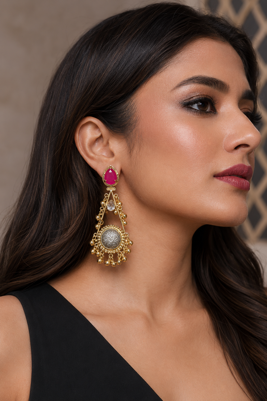 Rani Pink Ethnic Dangler Earrings for Women