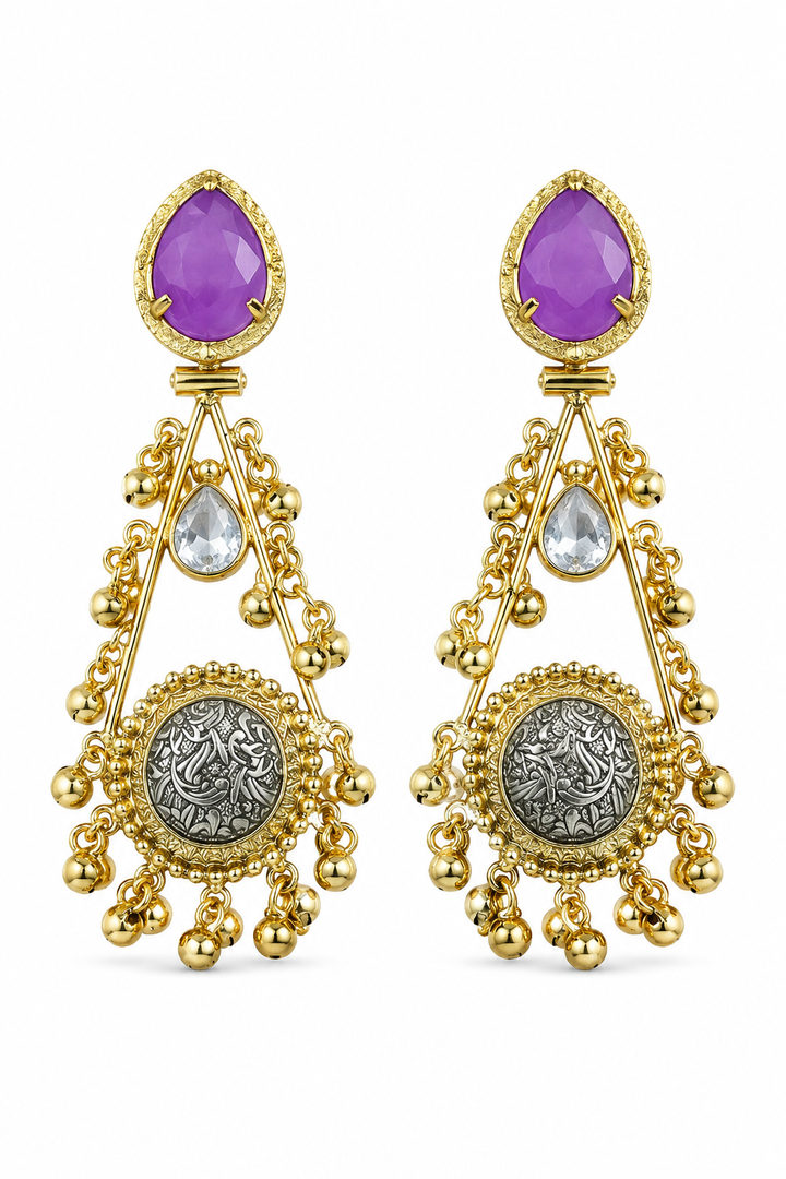 Green Stone Dangler Earrings for Women