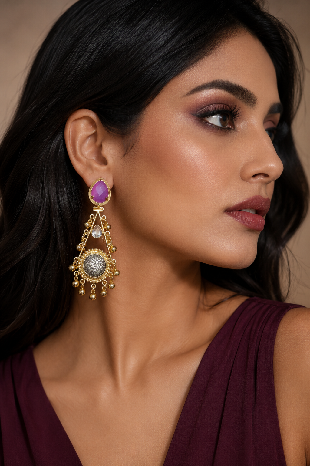 Green Stone Dangler Earrings for Women