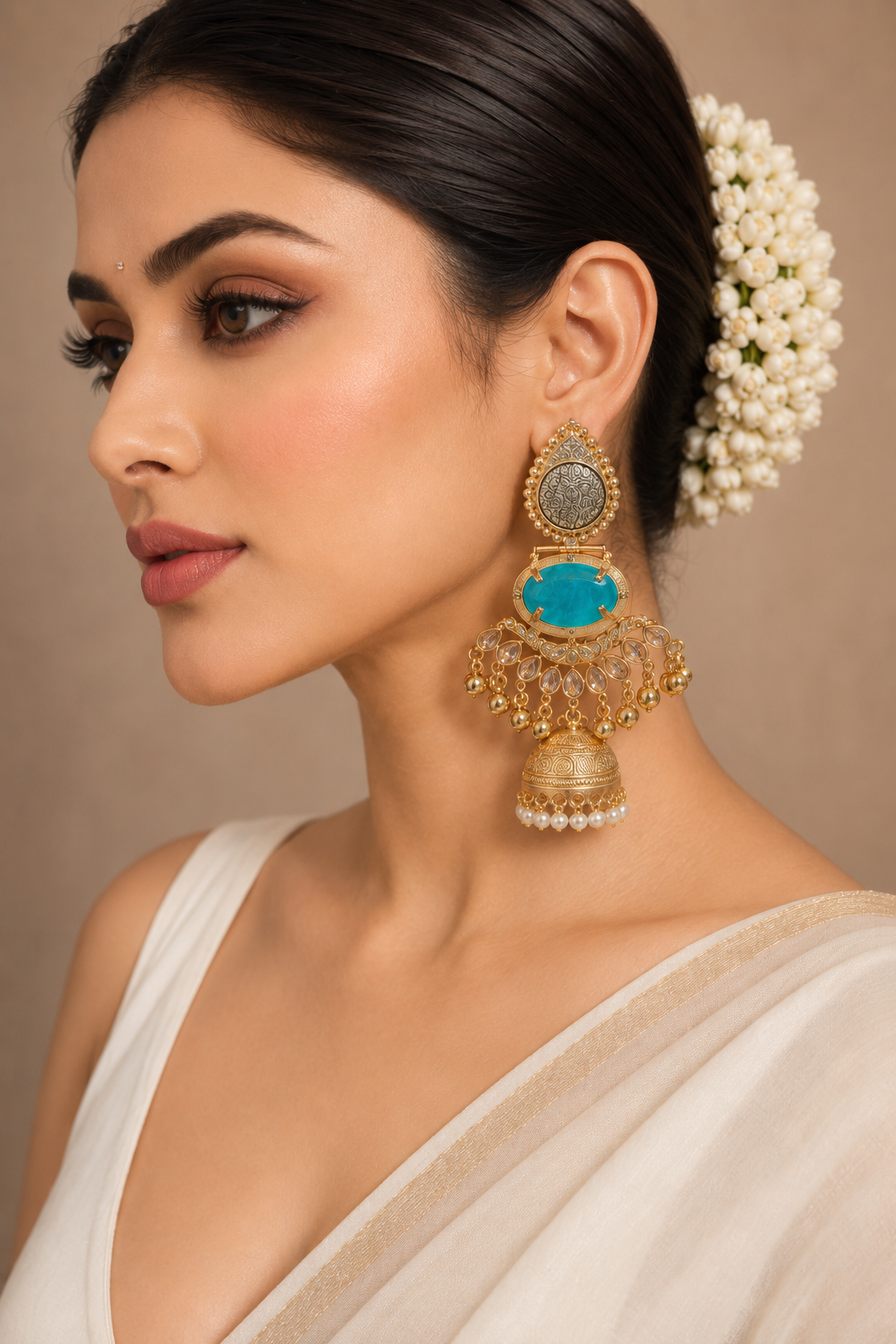 Turquoise Kundan Jhumka Earrings for Women