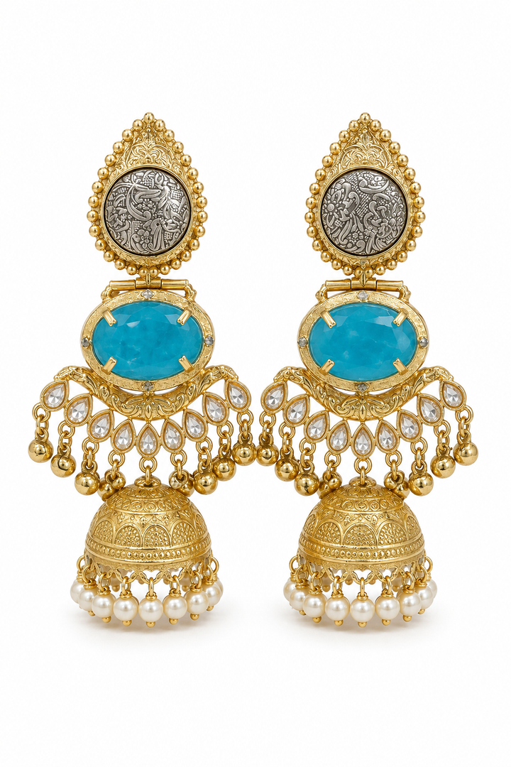 Turquoise Kundan Jhumka Earrings for Women