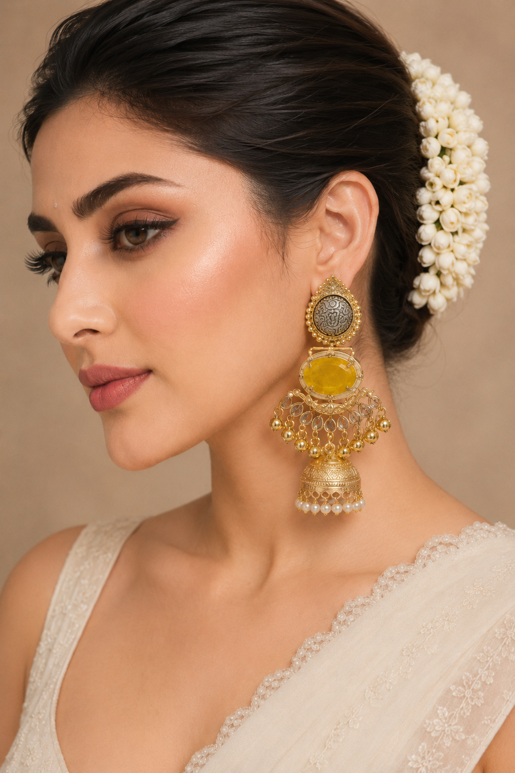 Yellow Stone Bridal Jhumka Earrings Women
