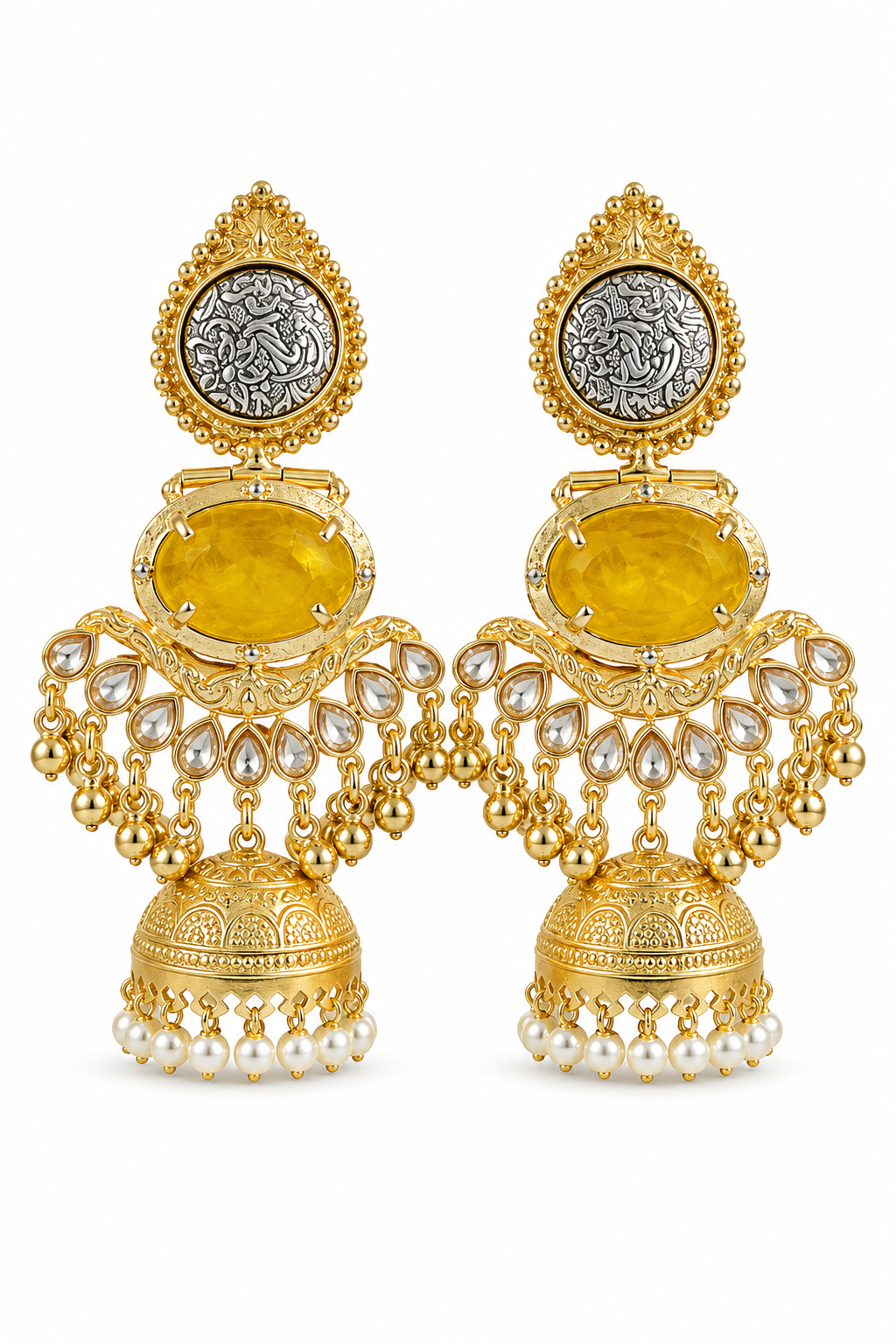 Yellow Stone Bridal Jhumka Earrings Women