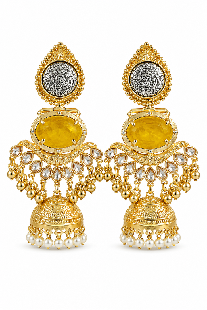 Yellow Stone Bridal Jhumka Earrings Women
