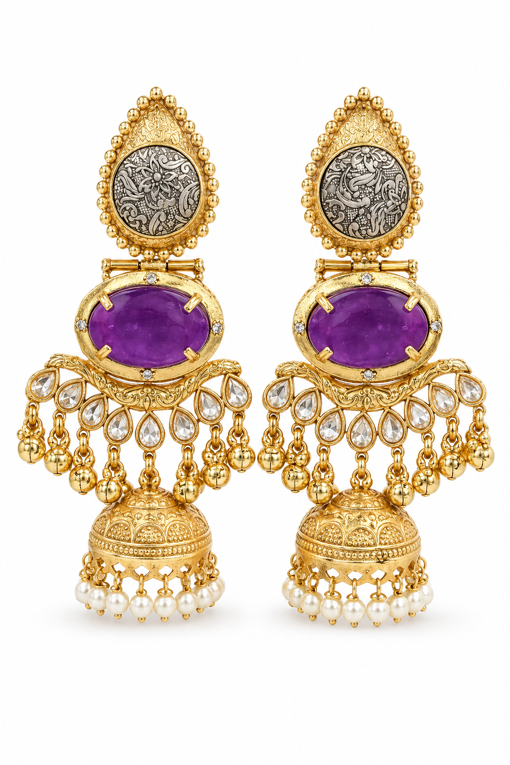 Purple Stone Ethnic Jhumka Earrings for Women