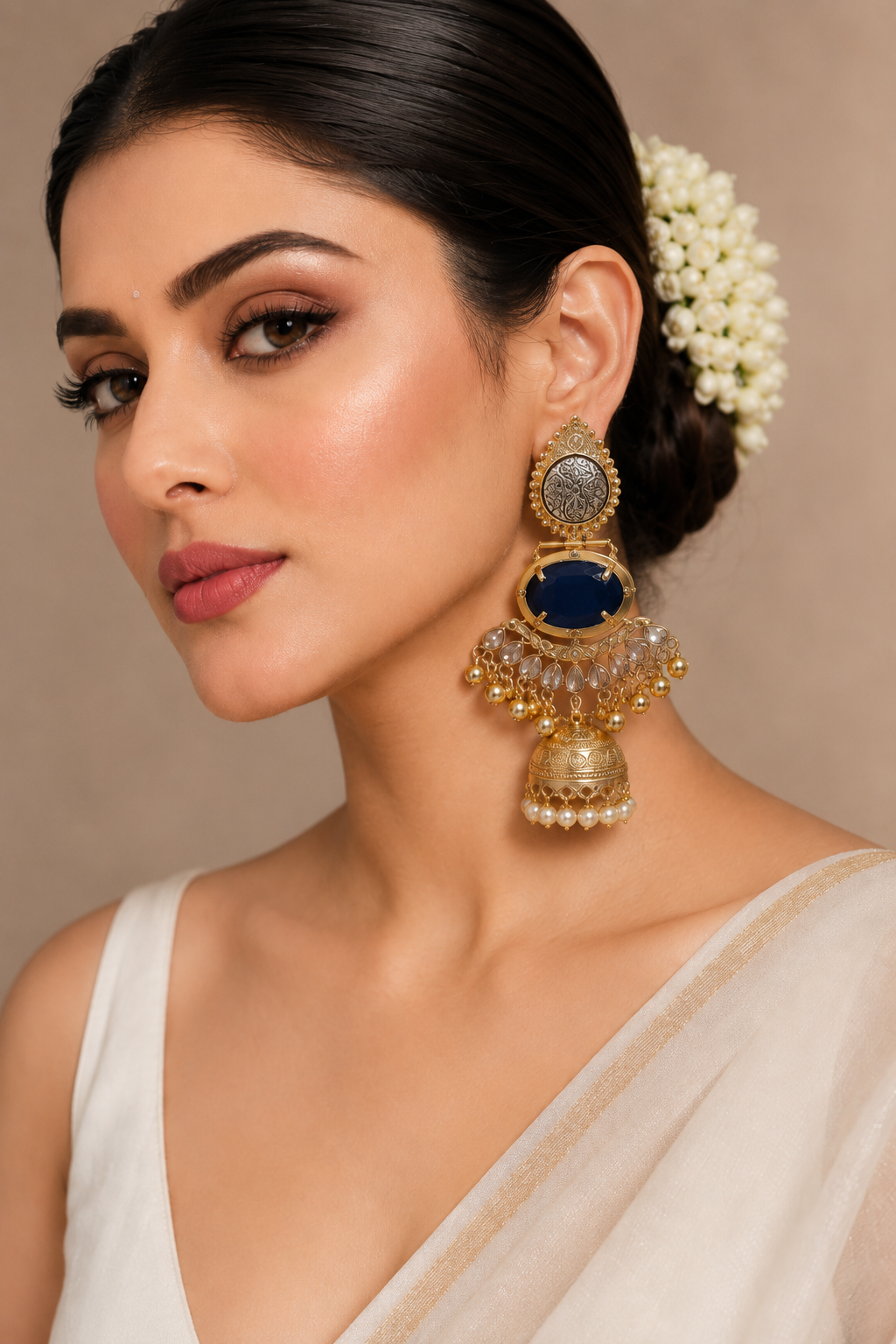 Black Jhumka Earrings with Pearl Drops