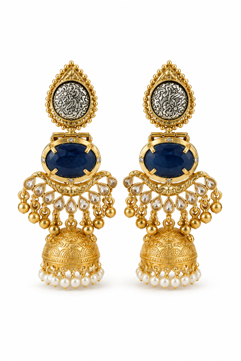 Black Jhumka Earrings with Pearl Drops