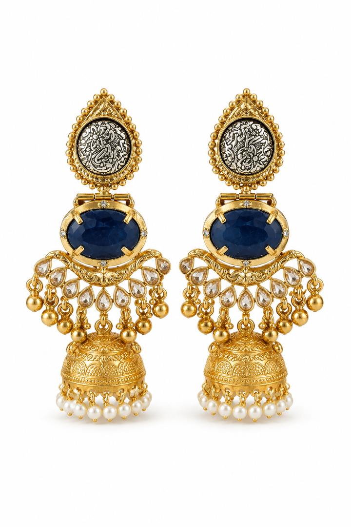 Black Jhumka Earrings with Pearl Drops