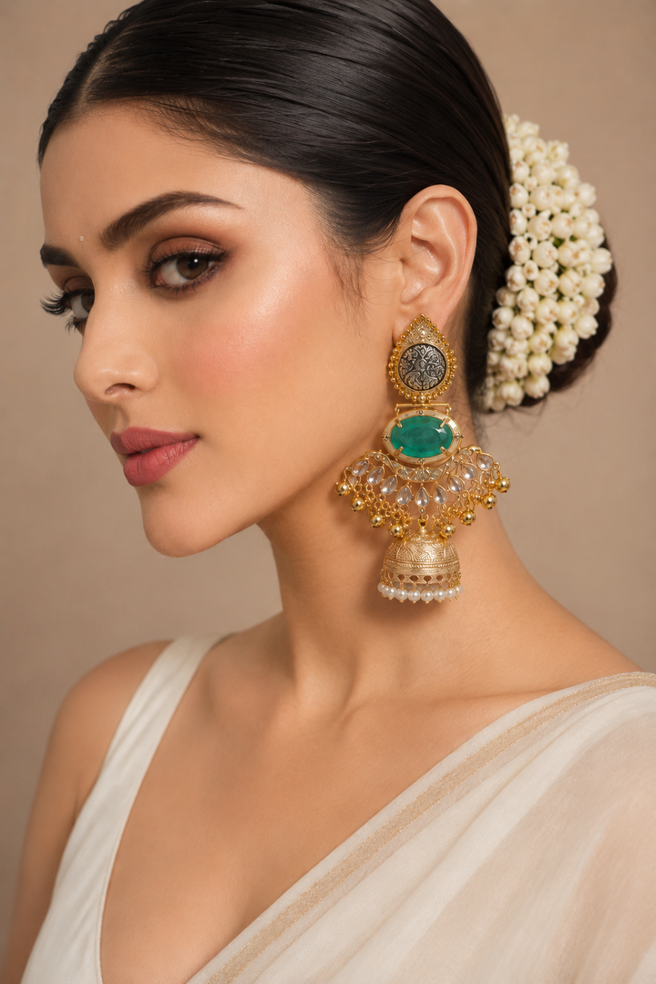 Green Jhumka Ethnic Dangler Earrings Women