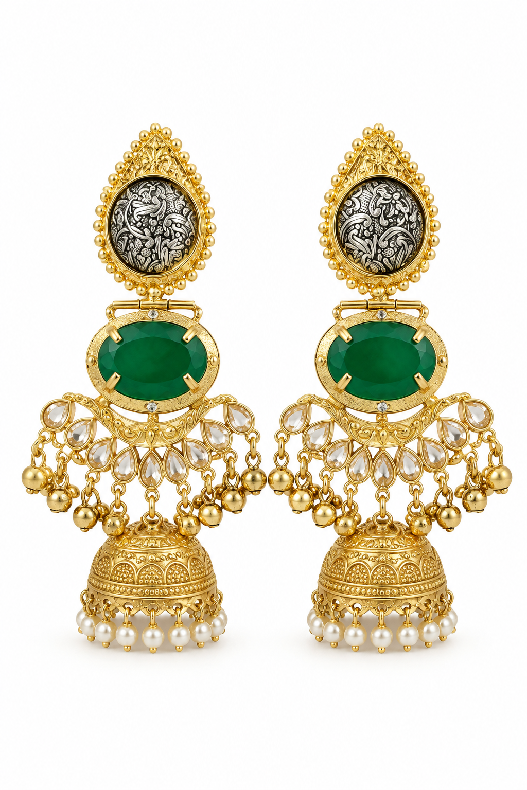 Green Jhumka Ethnic Dangler Earrings Women