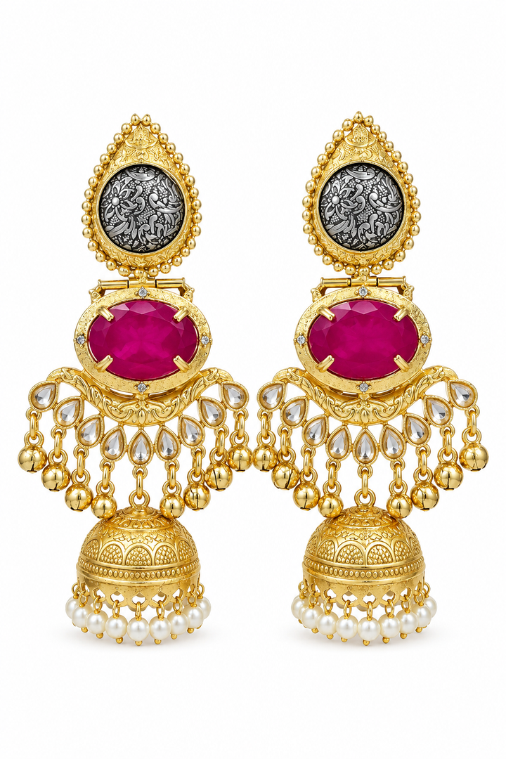 Rani Pink Traditional Jhumka Earrings
