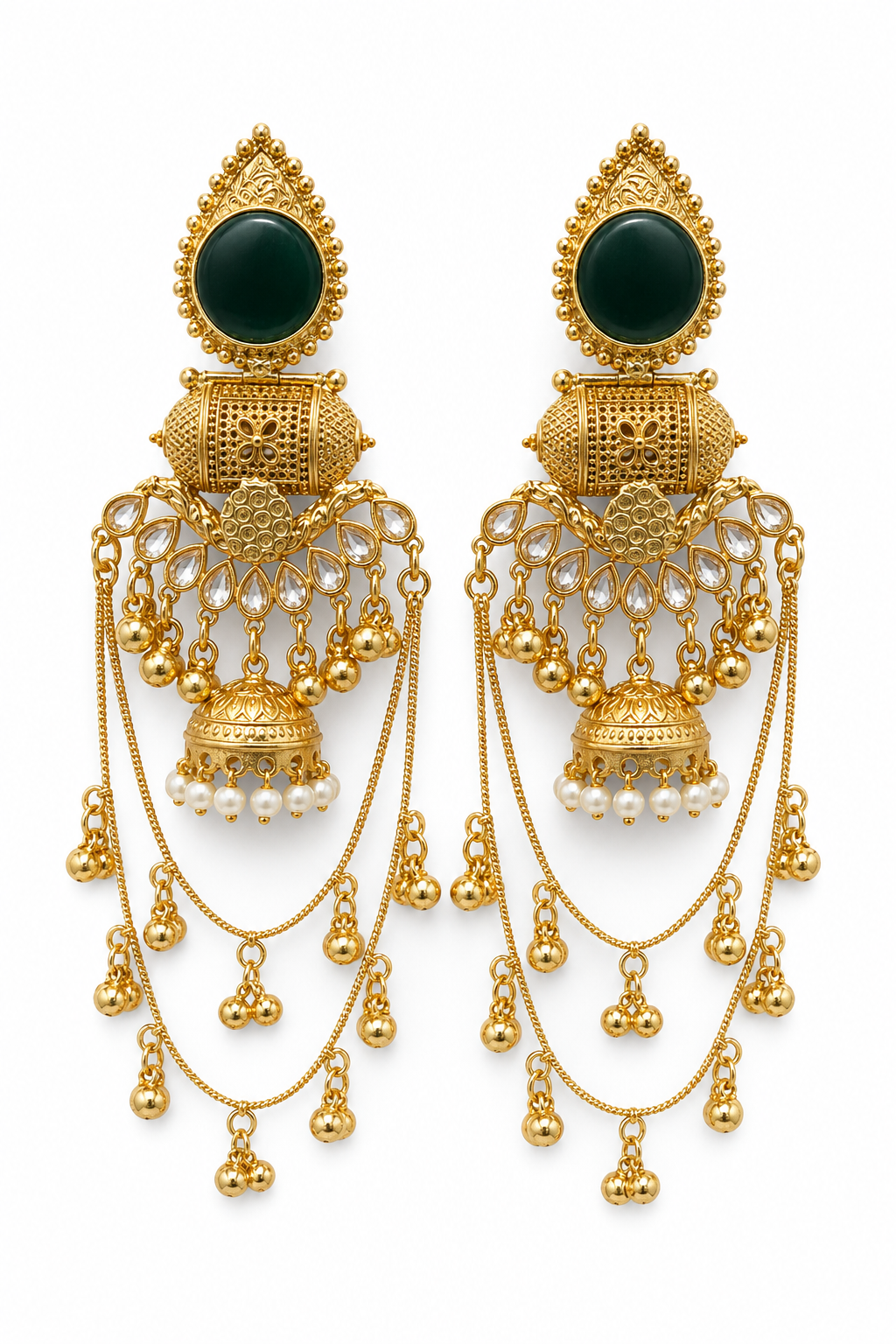 Black Gold Jhumka Earrings With Chain Tassels For Women Wedding