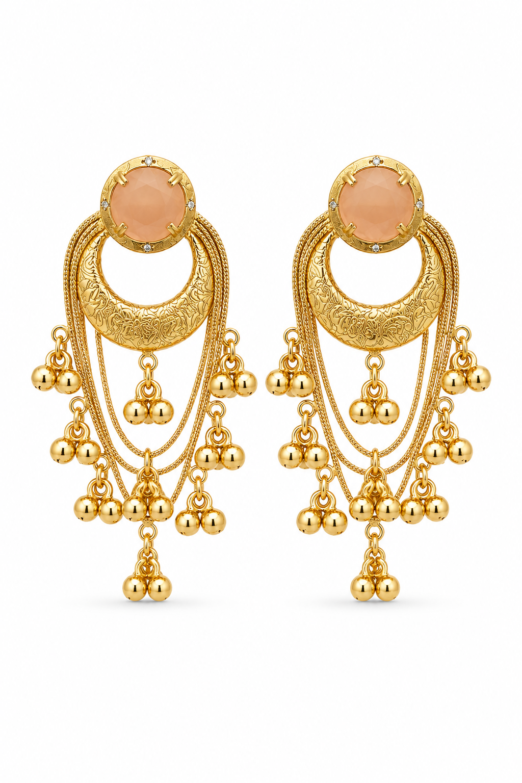 Pink Stone Gold Plated Chandbali Tassel Earrings Traditional Party Wear Designer