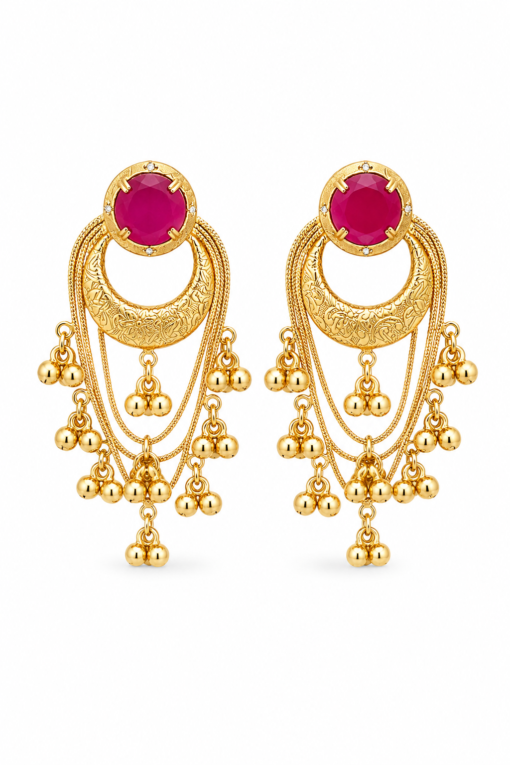 Pink Stone Gold Plated Chandbali Tassel Earrings Traditional Party Wear Designer