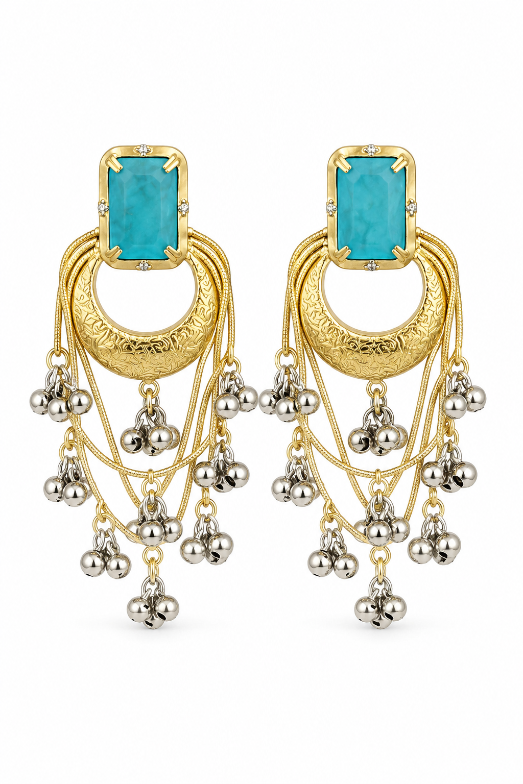 Sky Blue Stone Gold Plated Chandbali Jhumka Earrings For Women