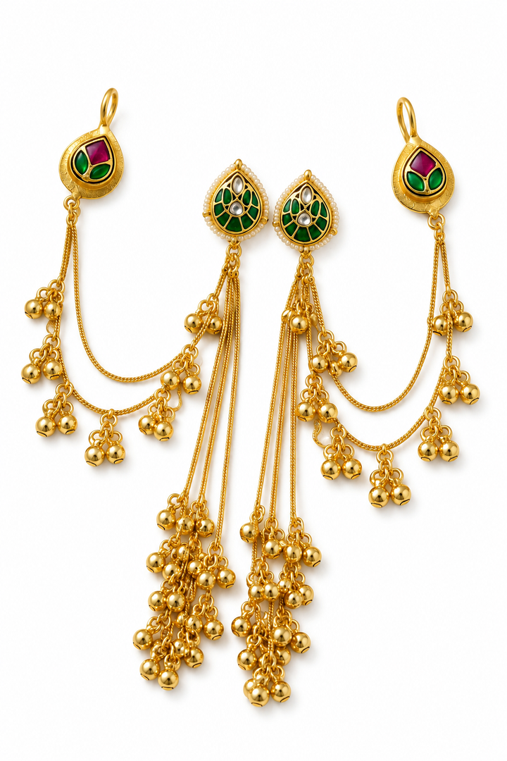Meenakari Kanoti Ear Chain Set
