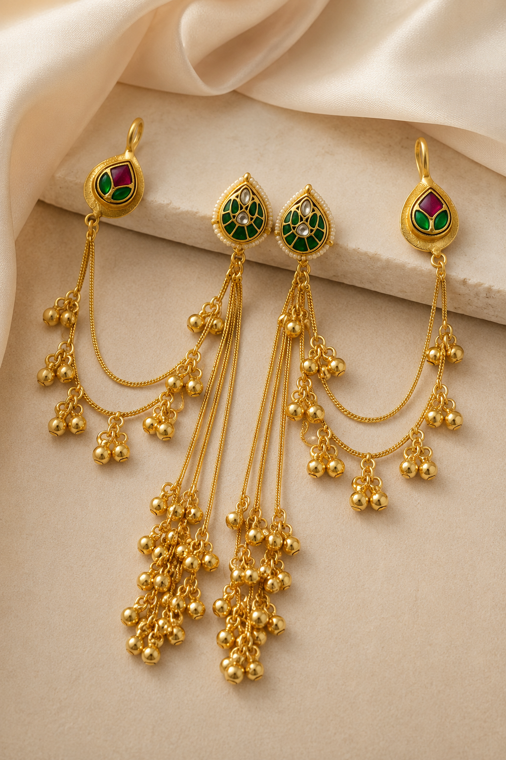 Meenakari Kanoti Ear Chain Set