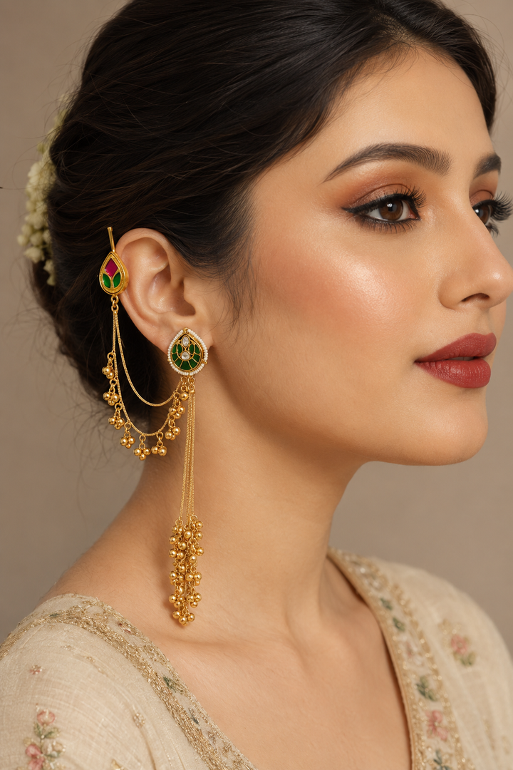 Meenakari Kanoti Ear Chain Set