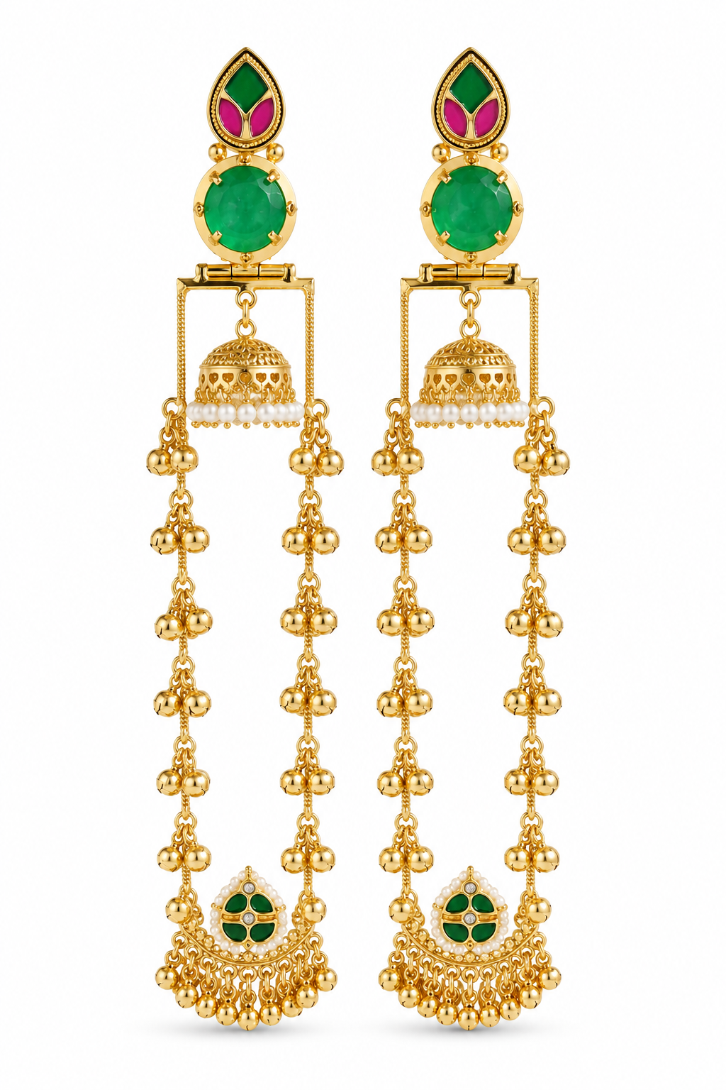 Green Meenakari Jhumka Ear Chains