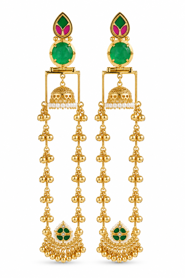Green Meenakari Jhumka Ear Chains