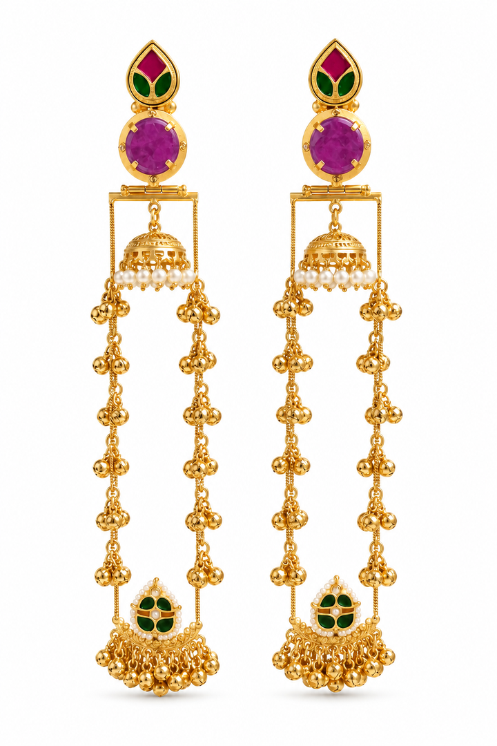 Purple Meenakari Long Jhumka Earrings
