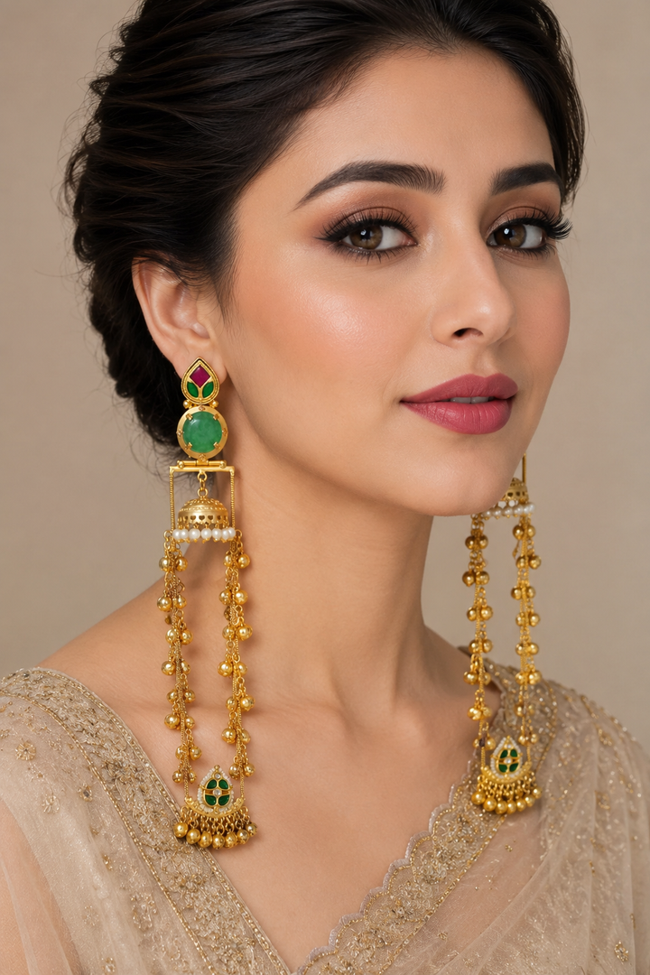 Green Meenakari Jhumka Ear Chains