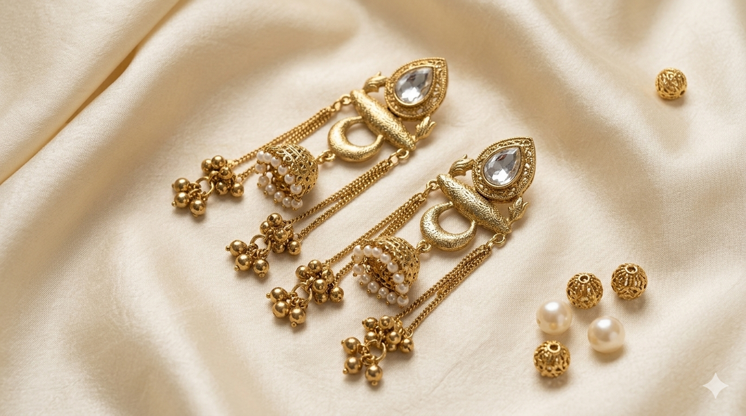 Royal Kundan Pearl Jhumka Earrings with Ghungroo Tassels for Wedding Party Festive Ethnic Wear