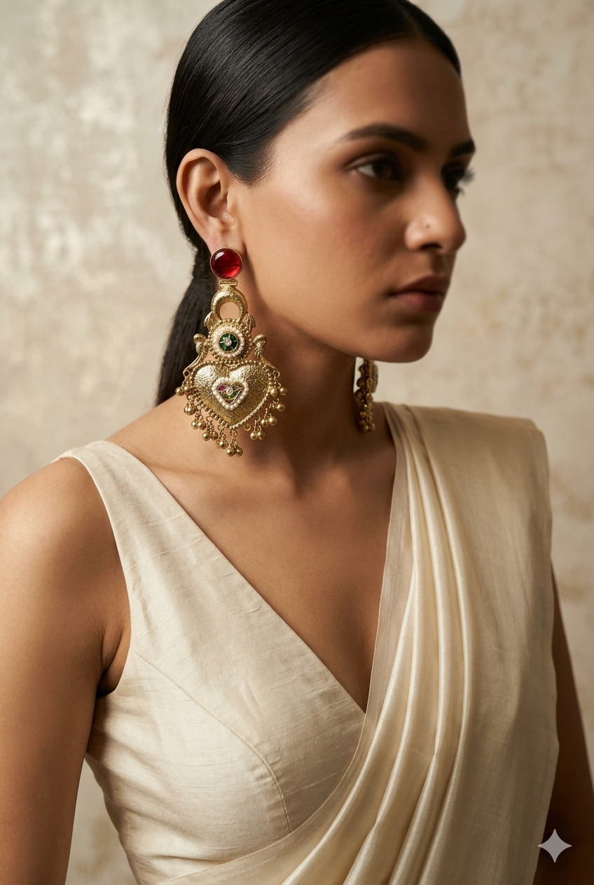 Traditional Kashmiri Earrings with Red Stone Antique Pearl Chandbali Design for Festive Wedding Ethnic Party Wear Women