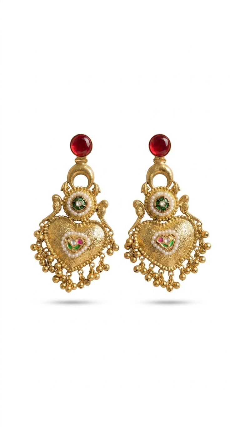 Traditional Kashmiri Earrings with Red Stone Antique Pearl Chandbali Design for Festive Wedding Ethnic Party Wear Women
