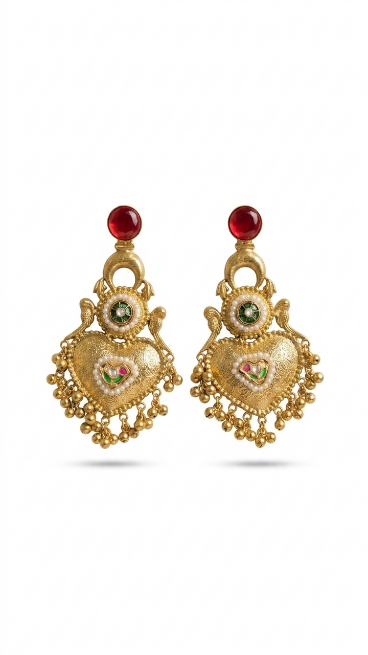 Traditional Kashmiri Earrings with Red Stone Antique Pearl Chandbali Design for Festive Wedding Ethnic Party Wear Women