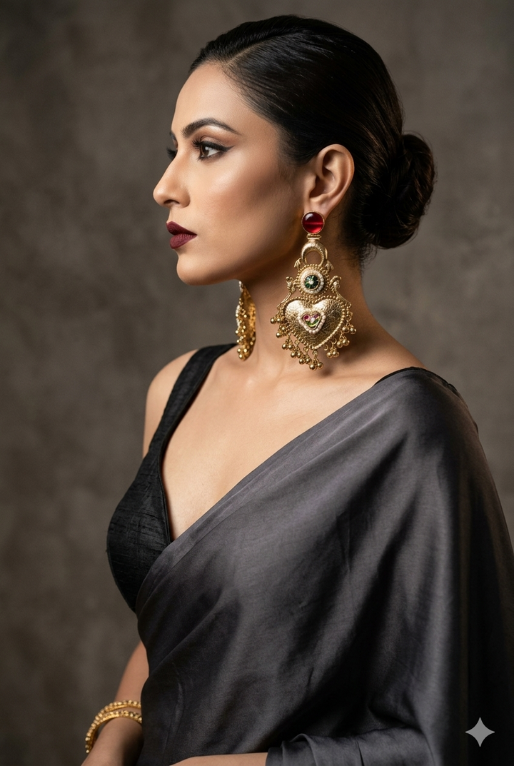 Traditional Kashmiri Earrings with Red Stone Antique Pearl Chandbali Design for Festive Wedding Ethnic Party Wear Women