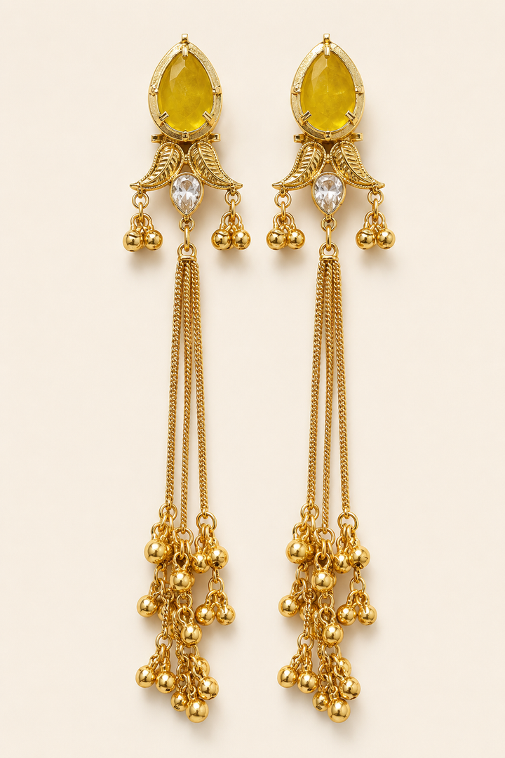 Yellow Gold Tassel Earrings for Women