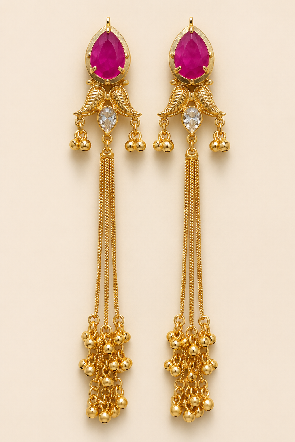 Rani Pink Long Chain Earrings