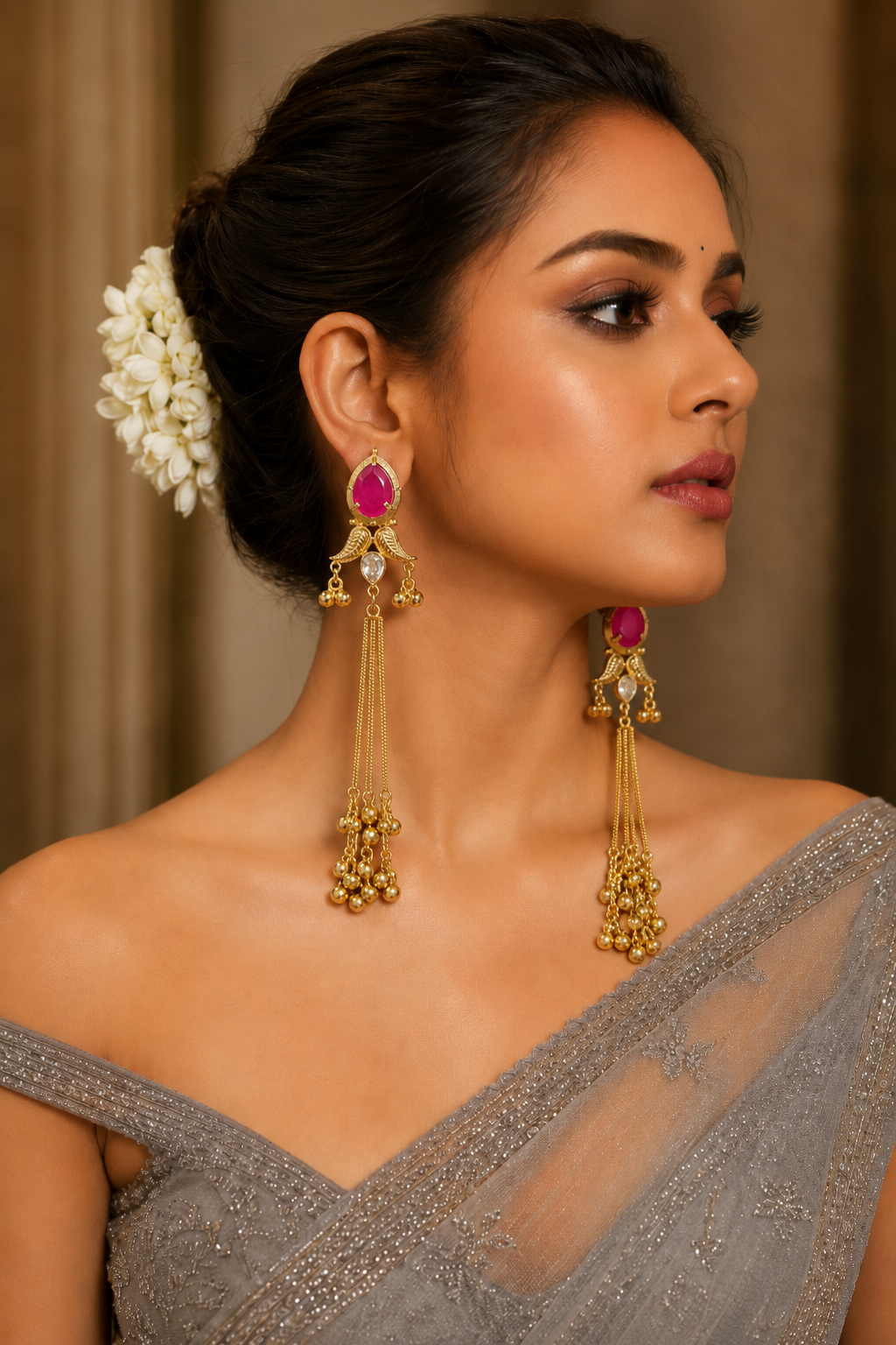 Rani Pink Long Chain Earrings