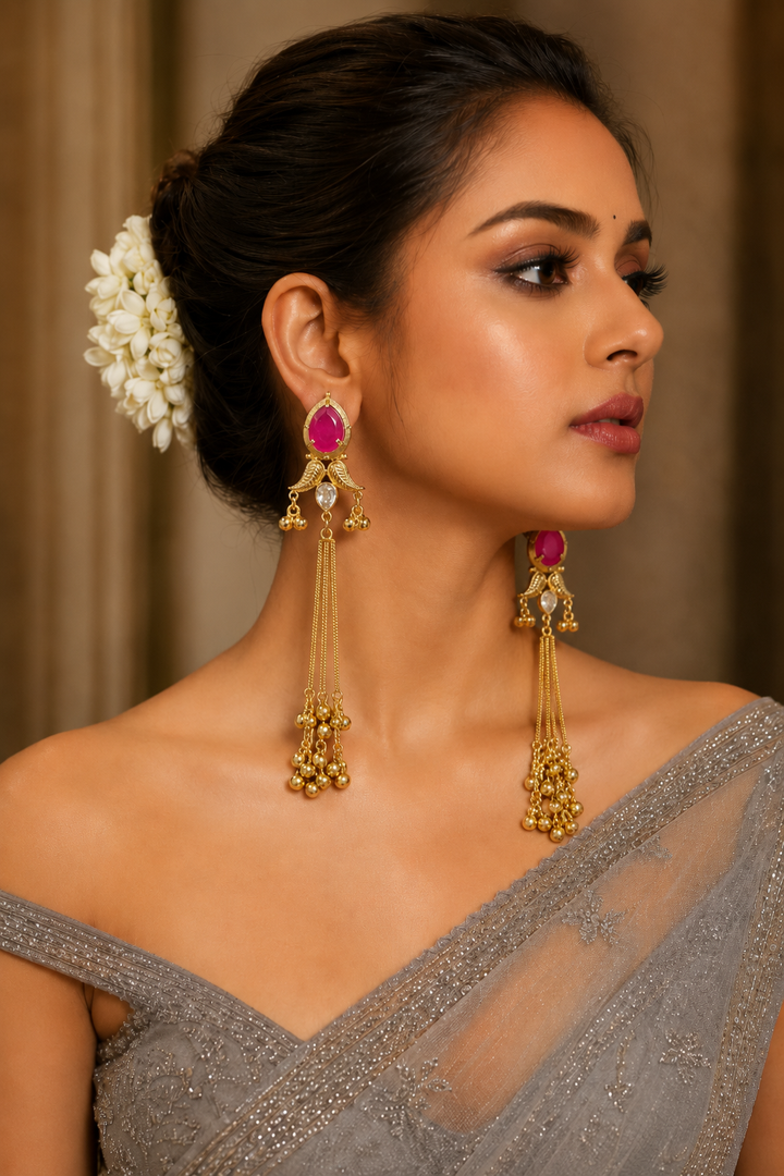 Rani Pink Long Chain Earrings