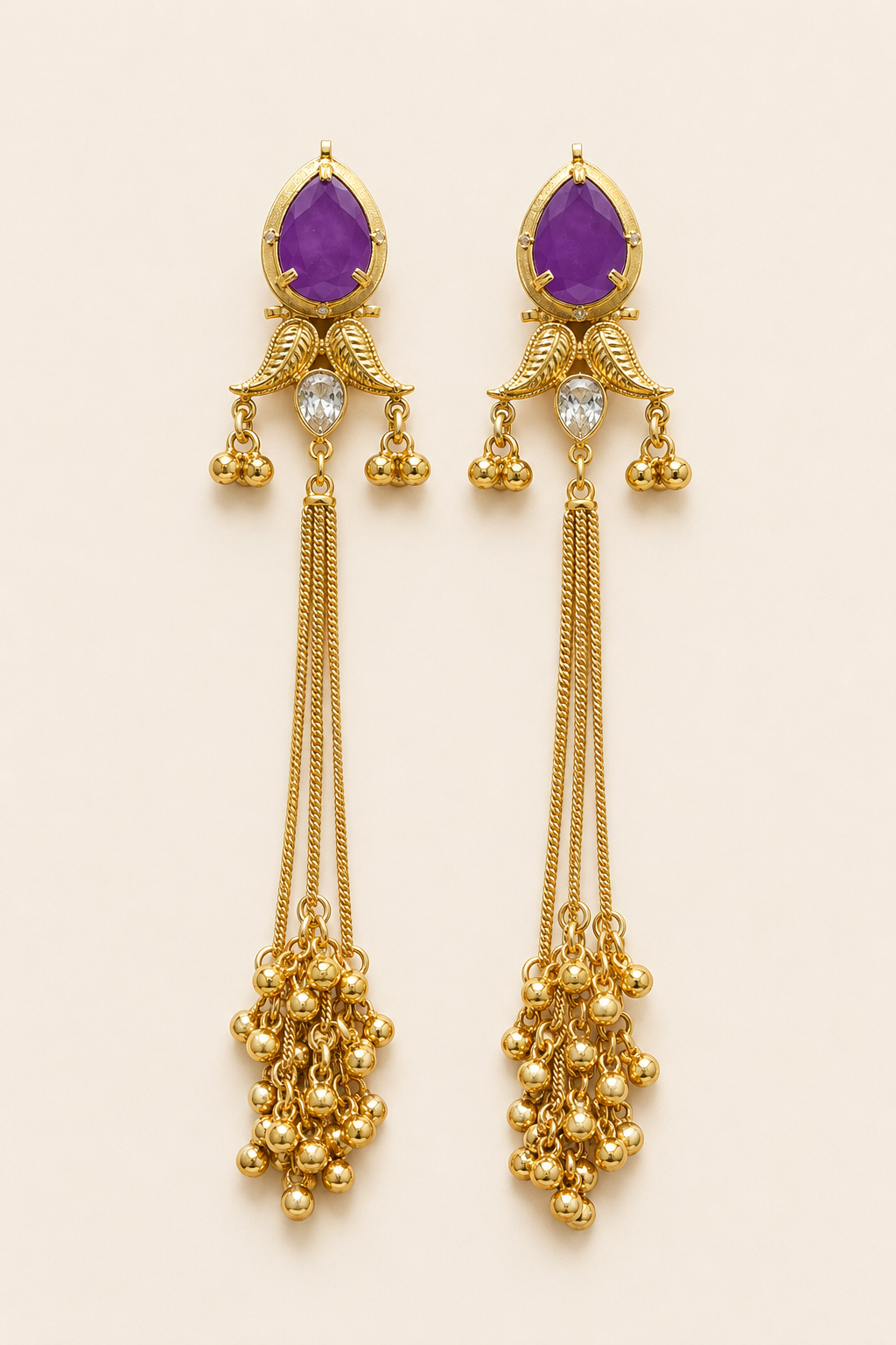 Purple Stone Long Chain Earrings